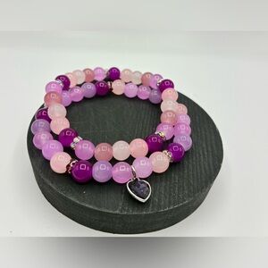 Handmade Pink and Purple Beaded Bracelet